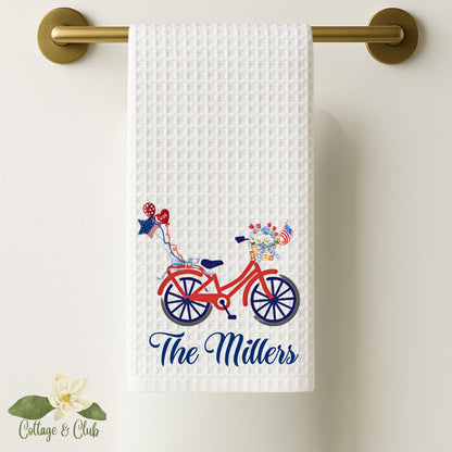 Personalized Chinoiserie Tea Towel: Monogrammed Independence Day Kitchen Decor