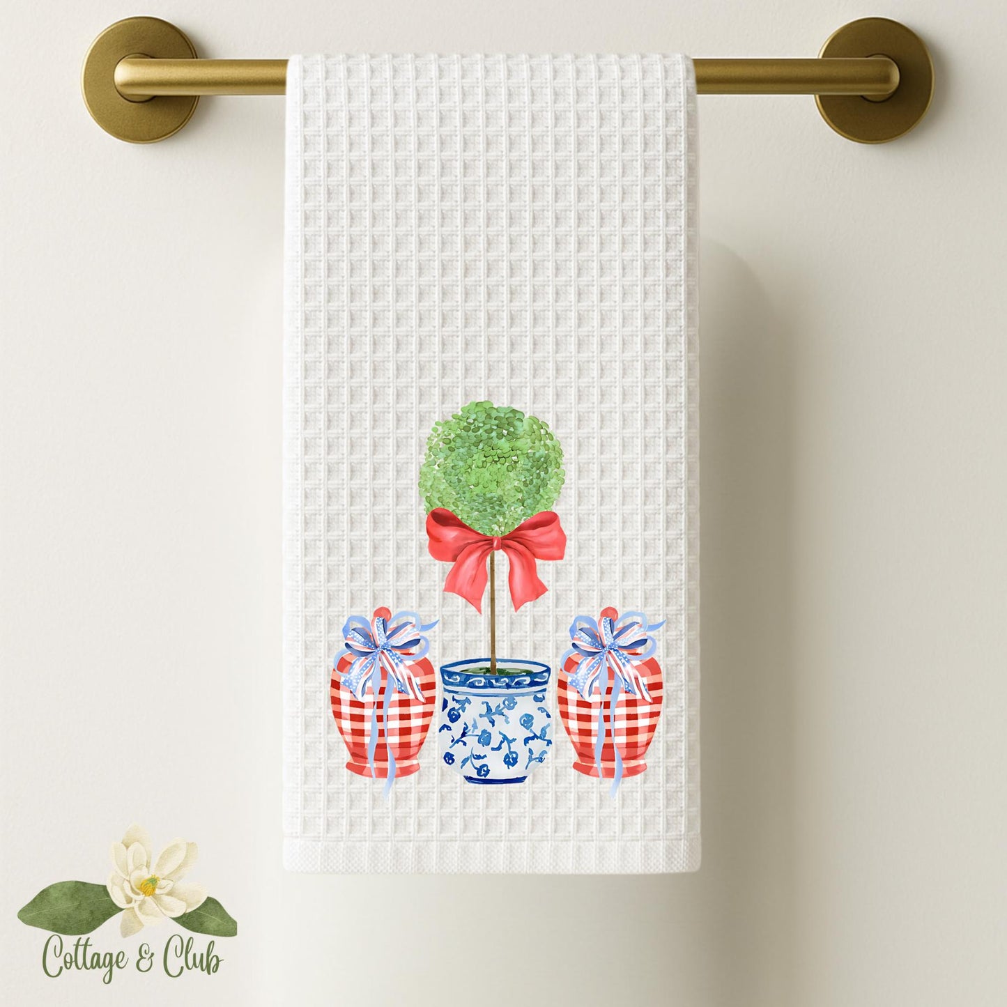 Personalized Chinoiserie Tea Towel: Monogrammed Independence Day Kitchen Decor