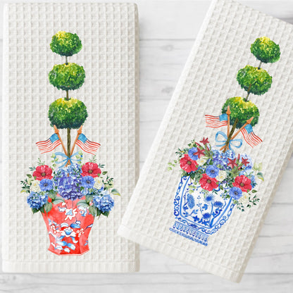 Personalized Chinoiserie Tea Towel: Monogrammed Independence Day Kitchen Decor