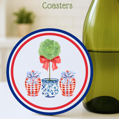 4th of July Patriotic American Flag Drink Coasters - Set of 4