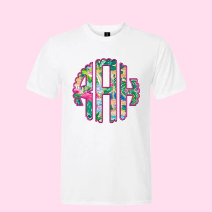 Monogrammed T- Shirt/ Applique Lilly Like  / Preppy Monogram Shirt/ Initials Shirt/ Personalized Shirt/ Custom Gift for her / Monogram Tee