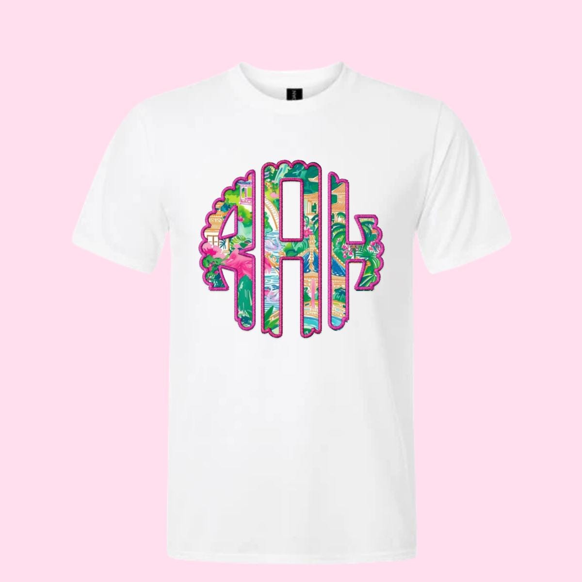 Long Sleeve Monogrammed T-Shirt, Lilly-Inspired Pattern, Preppy Monogram Tee, Personalized Initials Shirt, Southern Style