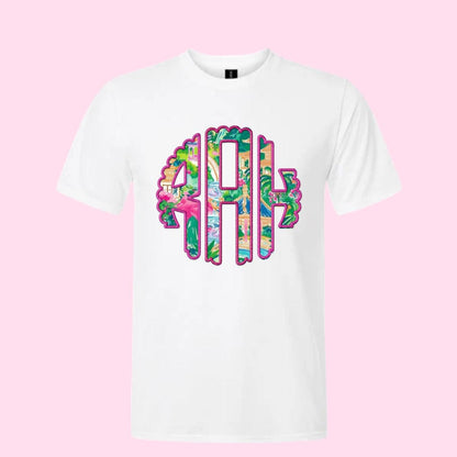 Long Sleeve Monogrammed T-Shirt, Lilly-Inspired Pattern, Preppy Monogram Tee, Personalized Initials Shirt, Southern Style