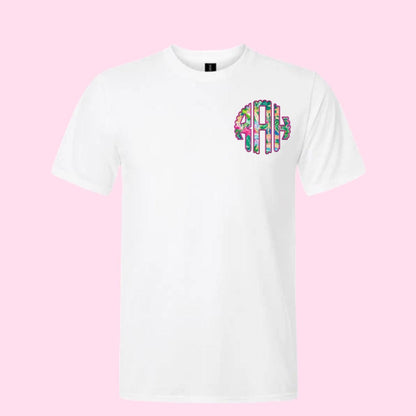 Monogrammed T- Shirt/ Applique Lilly Like  / Preppy Monogram Shirt/ Initials Shirt/ Personalized Shirt/ Custom Gift for her / Monogram Tee