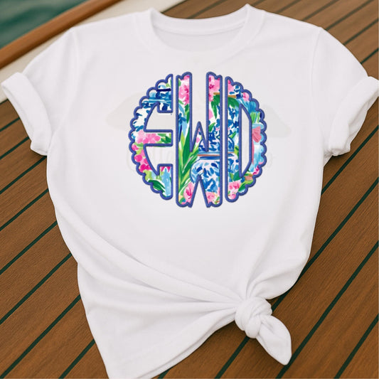 Monogrammed T- Shirt/ Applique Lilly Like  / Preppy Monogram Shirt/ Initials Shirt/ Personalized Shirt/ Custom Gift for her / Monogram Tee