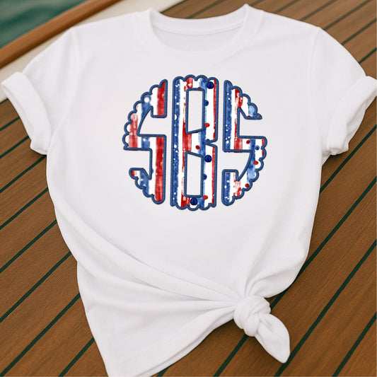 Monogrammed T- Shirt / Patriotic Independence Day / Preppy Monogram Shirt/ Initials Shirt/ Personalized Shirt/ Custom Gift for her / America
