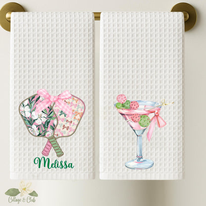 Personalized Pickleball Waffle Weave Tea Towel: Custom Monogram Kitchen Decor
