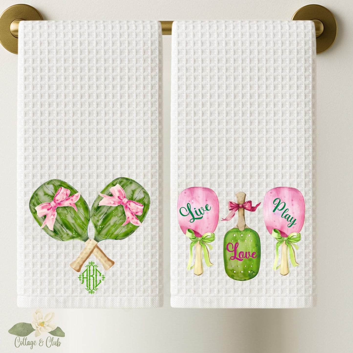 Personalized Pickleball Waffle Weave Tea Towel: Custom Monogram Kitchen Decor