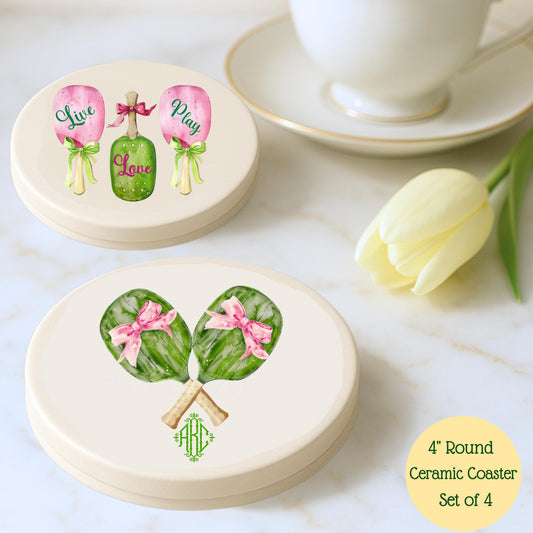 Pickleball Round Coaster Set of 4