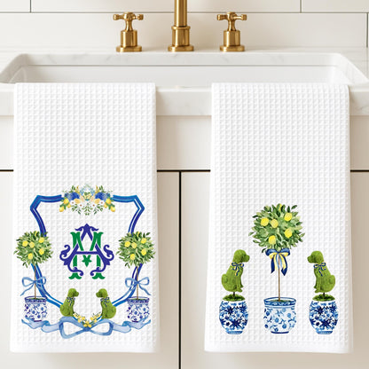 Dog Topiary Chinoiserie Tea Towel