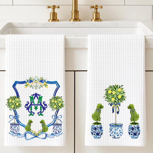 Dog Topiary Chinoiserie Tea Towel