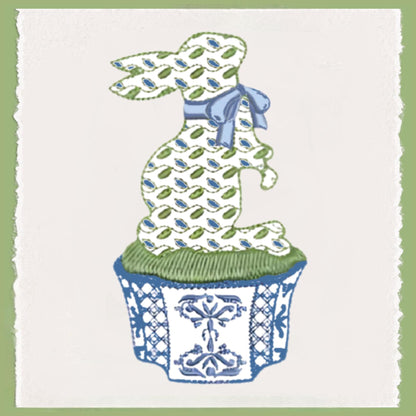 Preppy Monogram Garden Flag: Blue & White Chinoiserie Bunny Ginger Jar