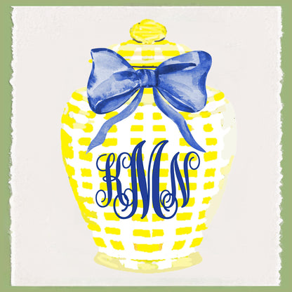 Monogram Tea Towel Set: Blue & Yellow Chinoiserie Ginger Jar Decor
