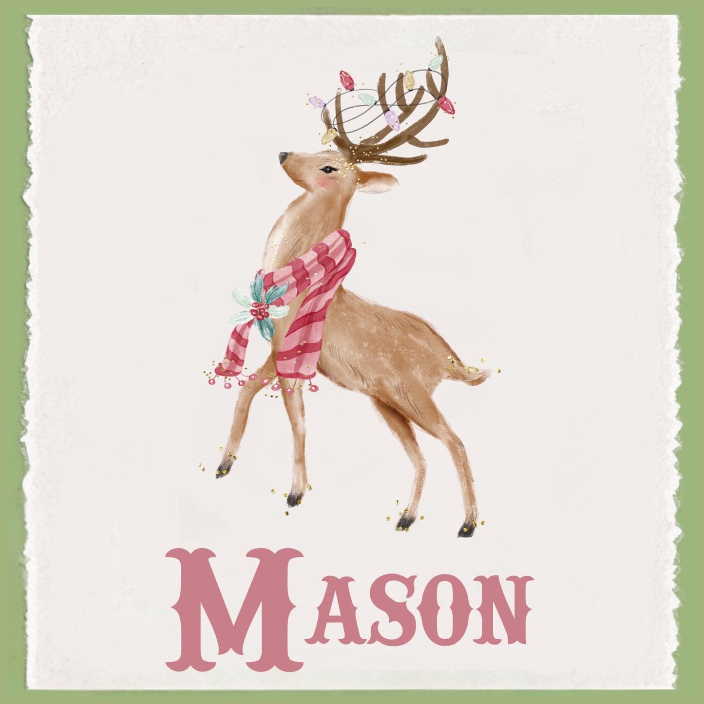 Personalized Pink & Green Christmas Tree Tea Towel