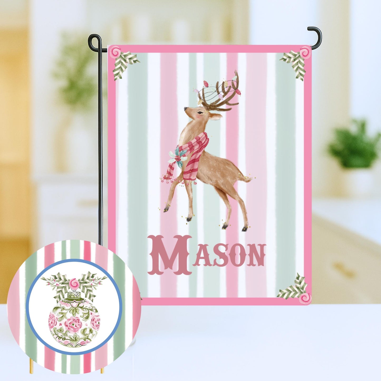 Personalized Pink & Green Christmas Tree Tea Towel