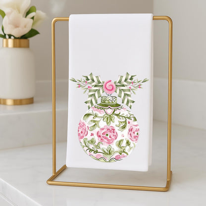 Preppy Pink and Green Christmas Powder Room Fingertip Hand Towels