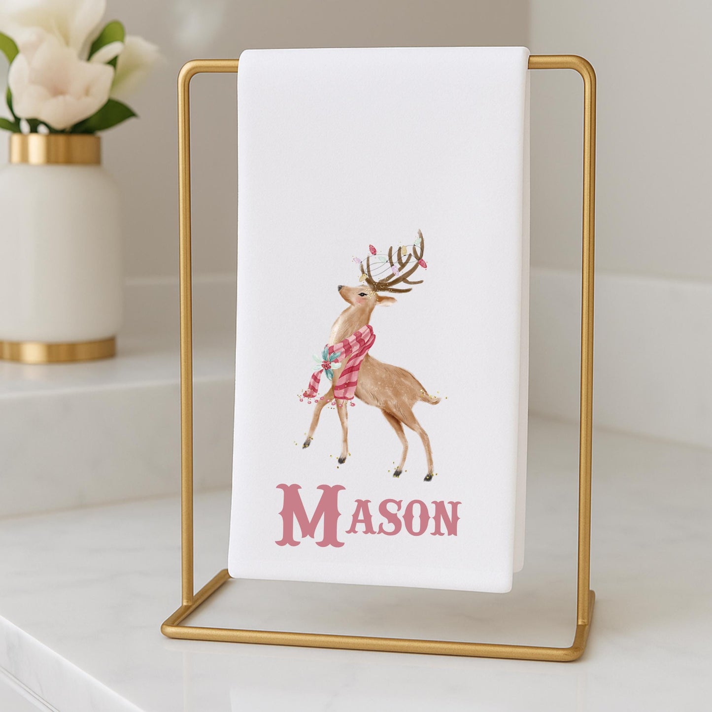 Preppy Pink and Green Powder Room Fingertip Towels