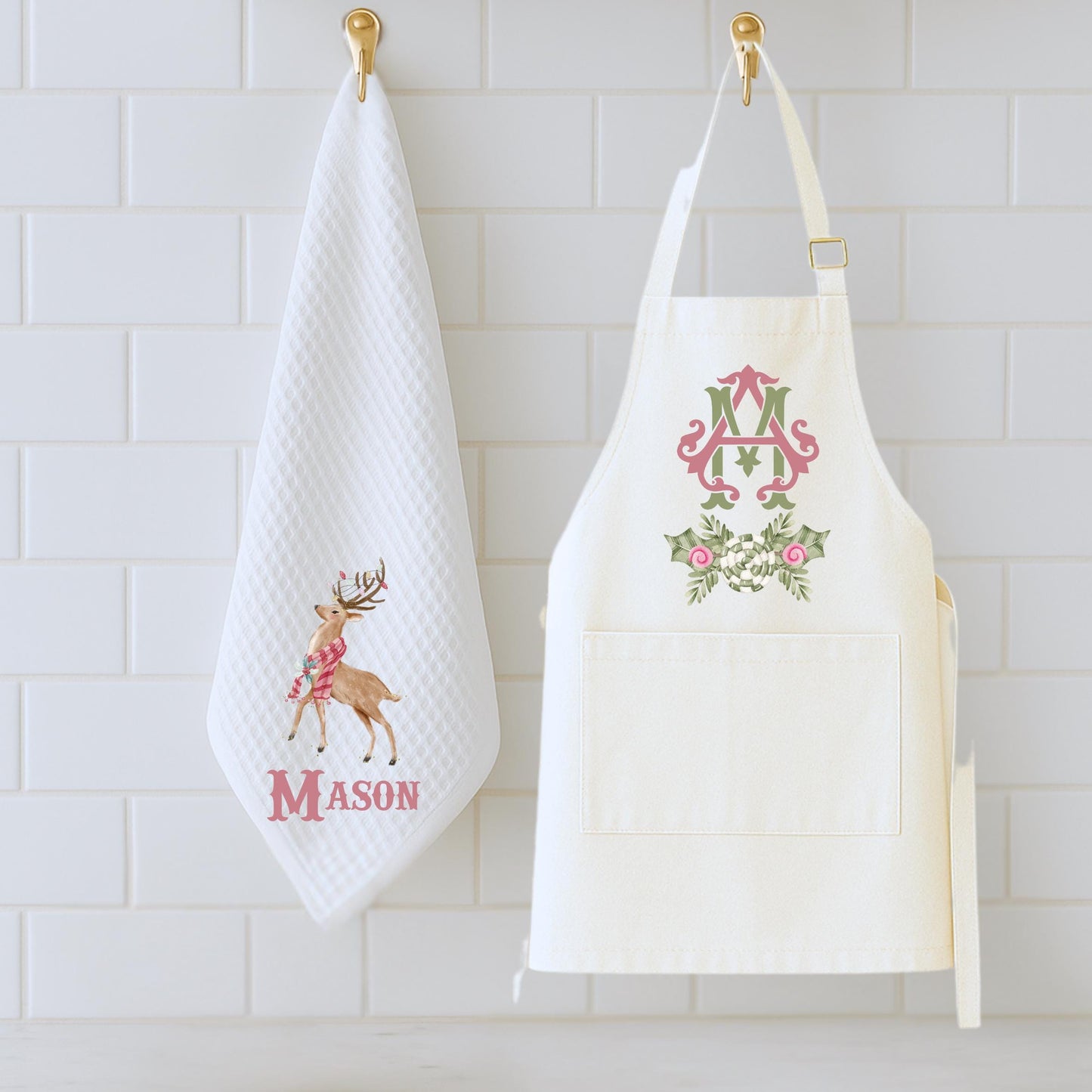 Preppy Pink and Green Christmas Tote Bag - Reusable Shopping Bag - Custom Gift Bag