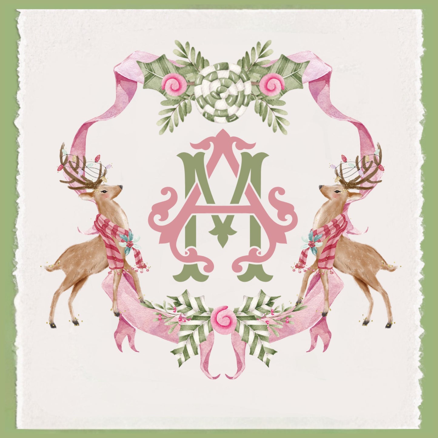 Personalized Christmas Reindeer Tote Bag  Pink and Green Gift Bag