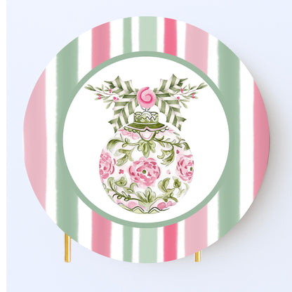 Christmas Coaster Custom Monogram Pink and Green Drink Coasters