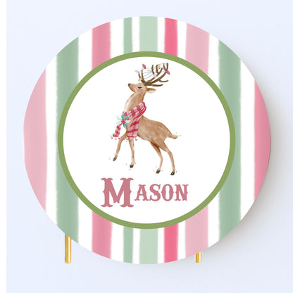 Christmas Coaster Custom Monogram Pink and Green Drink Coasters
