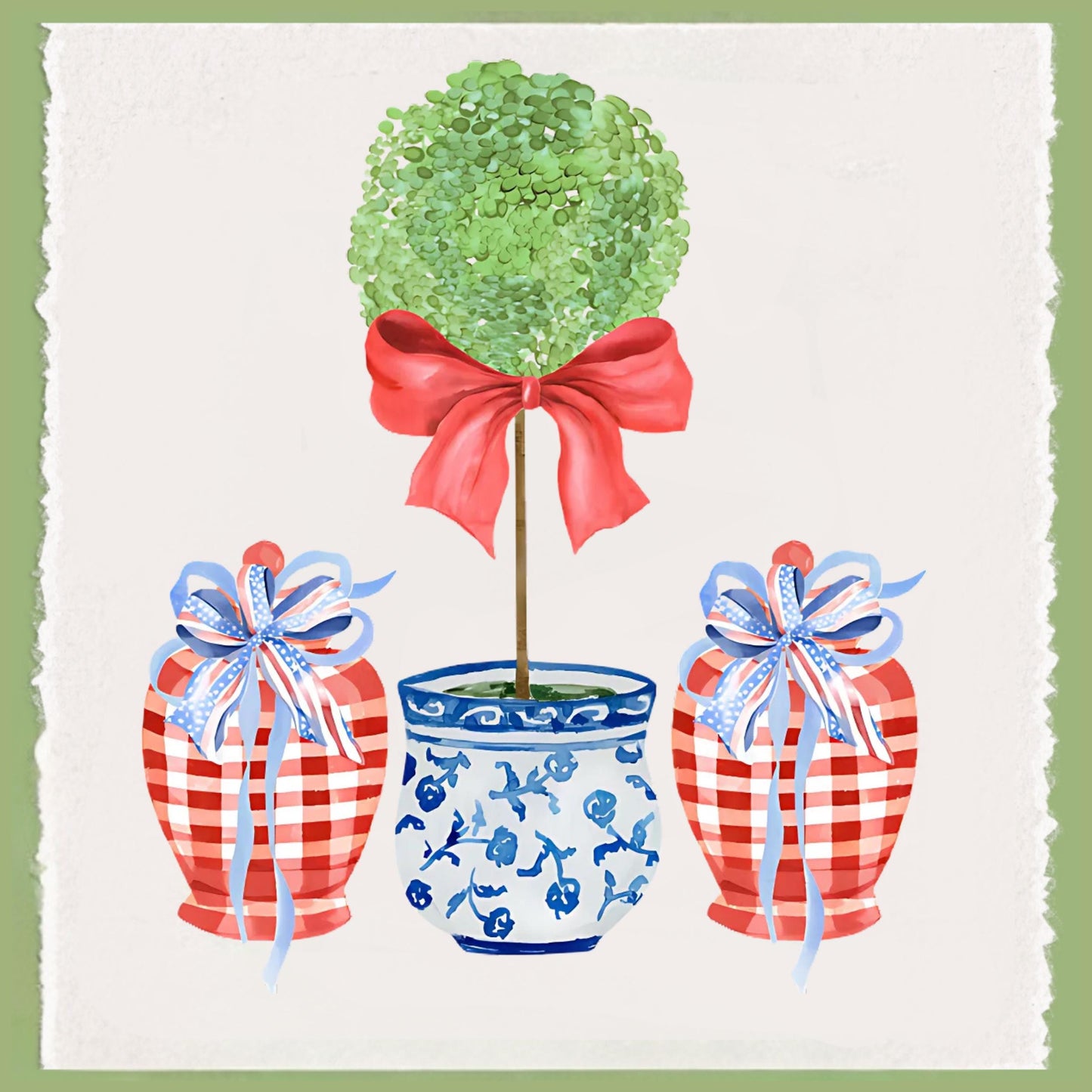 Monogrammed Chinoiserie Tea Towel: Preppy Independence Day Kitchen Decor