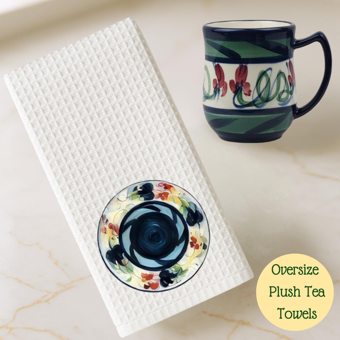 Grapevine Trivet Tea Towel: Southern Pottery Inspired Watercolor Design