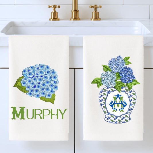 French Country Fingertip Towels: Blue & White Cottagecore Powder Room Decor