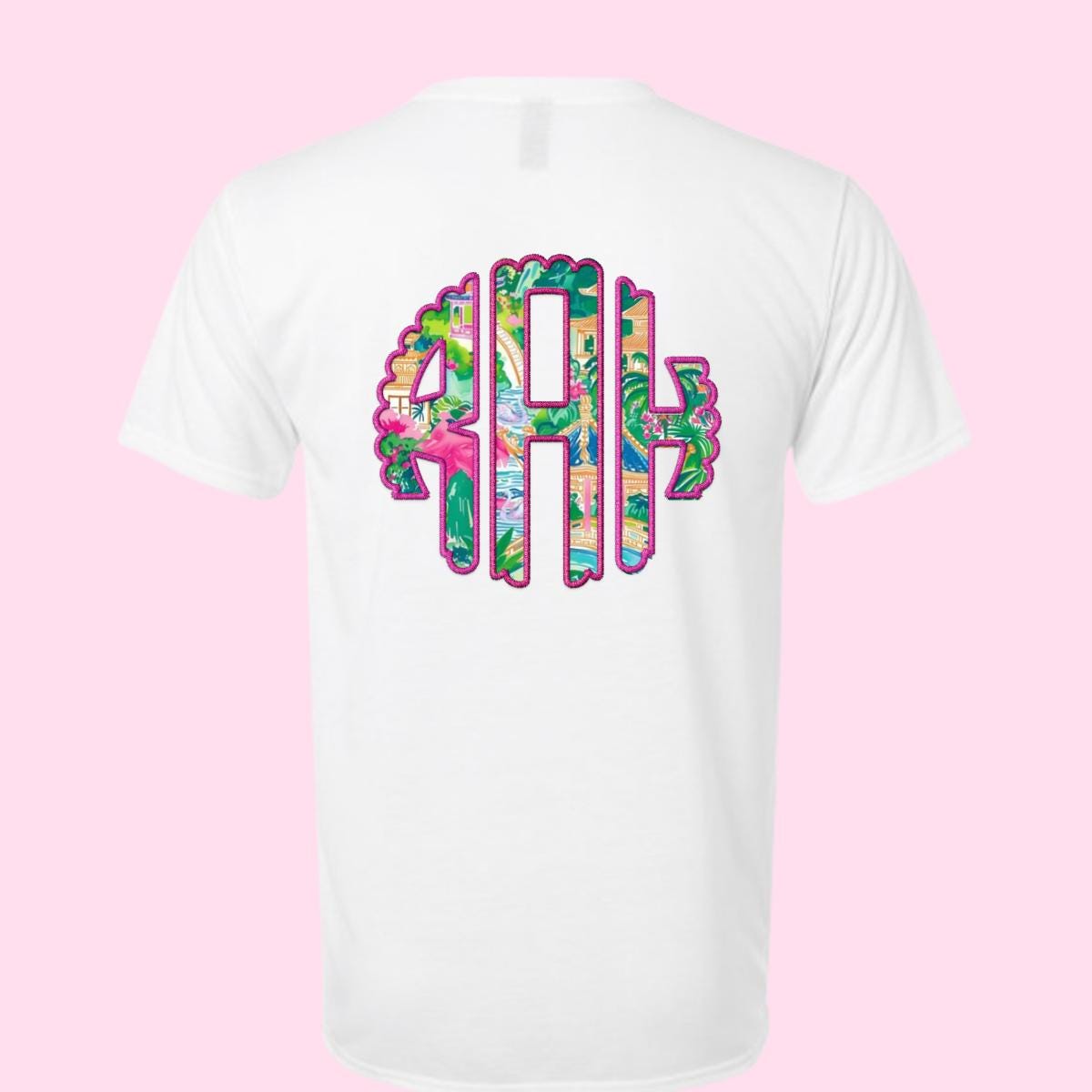 Long Sleeve Monogrammed T-Shirt, Lilly-Inspired Pattern, Preppy Monogram Tee, Personalized Initials Shirt, Southern Style