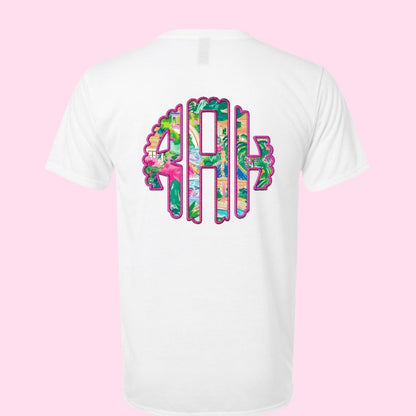 Long Sleeve Monogrammed T-Shirt, Lilly-Inspired Pattern, Preppy Monogram Tee, Personalized Initials Shirt, Southern Style