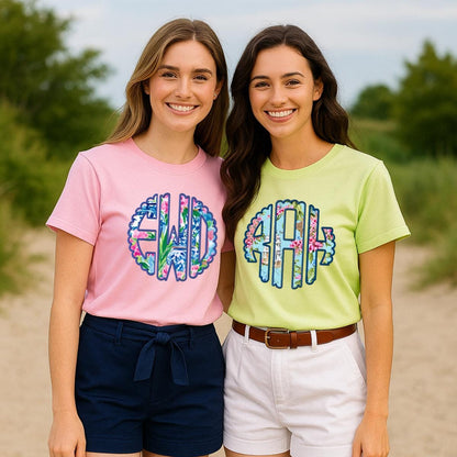 Monogrammed T- Shirt/ Applique Lilly Like  / Preppy Monogram Shirt/ Initials Shirt/ Personalized Shirt/ Custom Gift for her / Monogram Tee