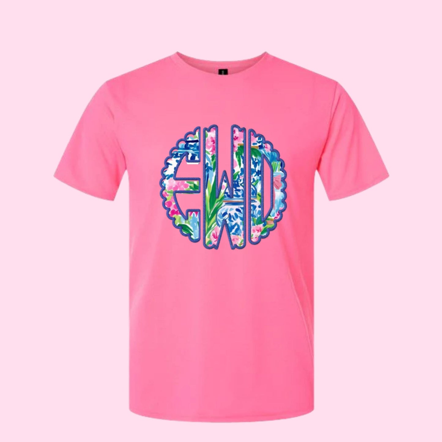 Monogrammed T- Shirt/ Applique Lilly Like  / Preppy Monogram Shirt/ Initials Shirt/ Personalized Shirt/ Custom Gift for her / Monogram Tee