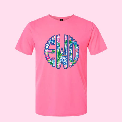 Monogrammed T- Shirt/ Applique Lilly Like  / Preppy Monogram Shirt/ Initials Shirt/ Personalized Shirt/ Custom Gift for her / Monogram Tee