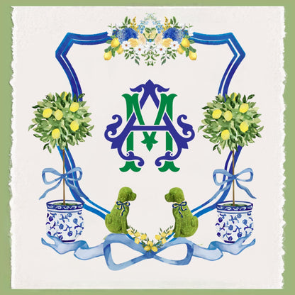 Dog Topiary Chinoiserie Tea Towel