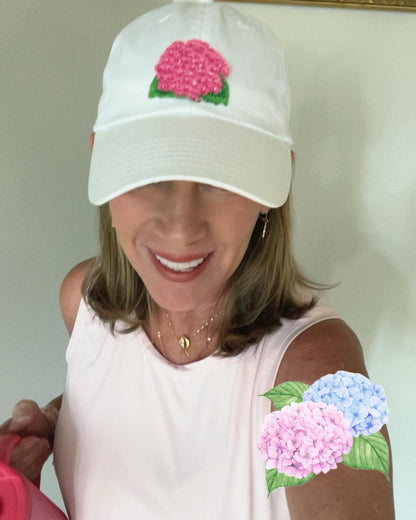 Embroidered Hydrangea Cap or Visor - Preppy Hat Visor - Summer Cap - Old Money Style - Country Club Clothes - Beach Hat  or Visor