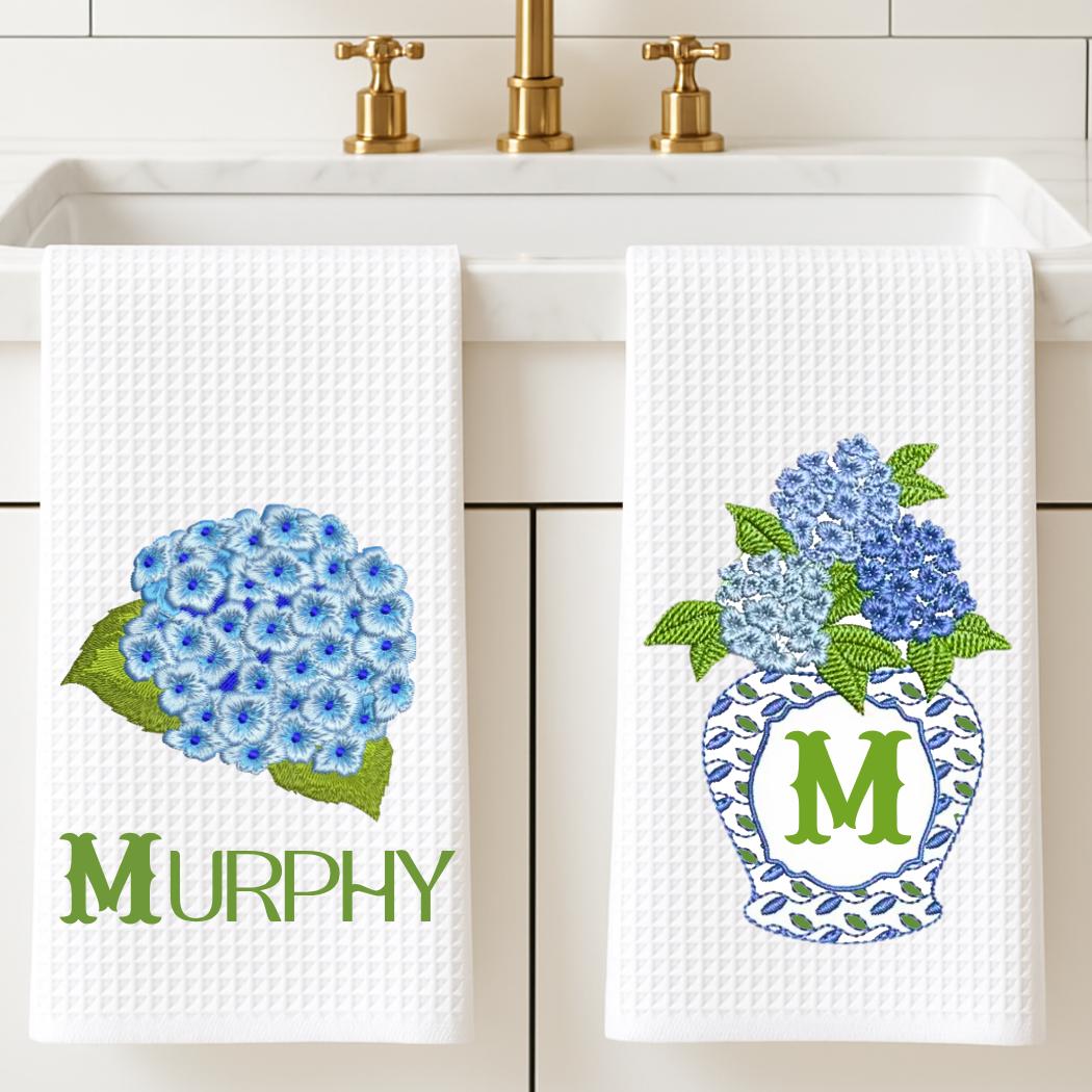 Blue and White Ginger Jar Coastal Waffle Tea Towels, Set of 2