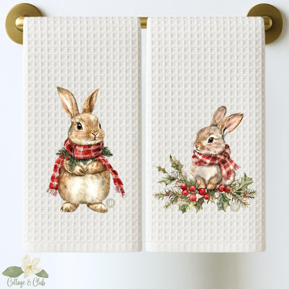 Personalized Rabbit Christmas Kitchen Towel: Preppy Holiday Decor