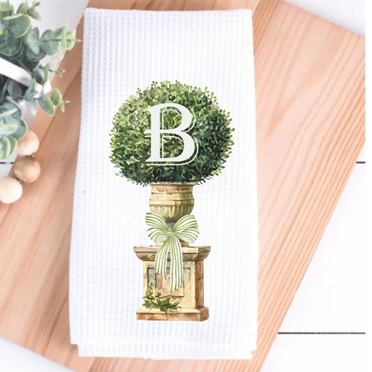 Monogram Boxwood Topiary Tea Towel