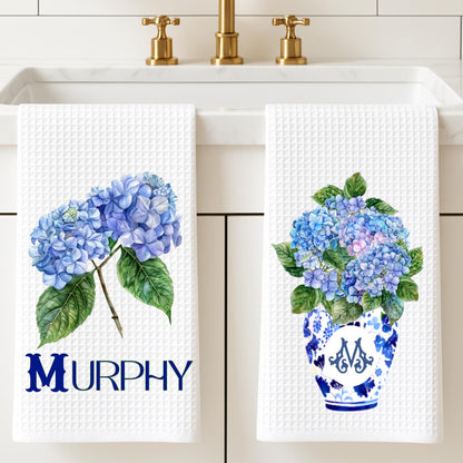 Blue & White Ginger Jar Tea Towels: French Country Kitchen Decor