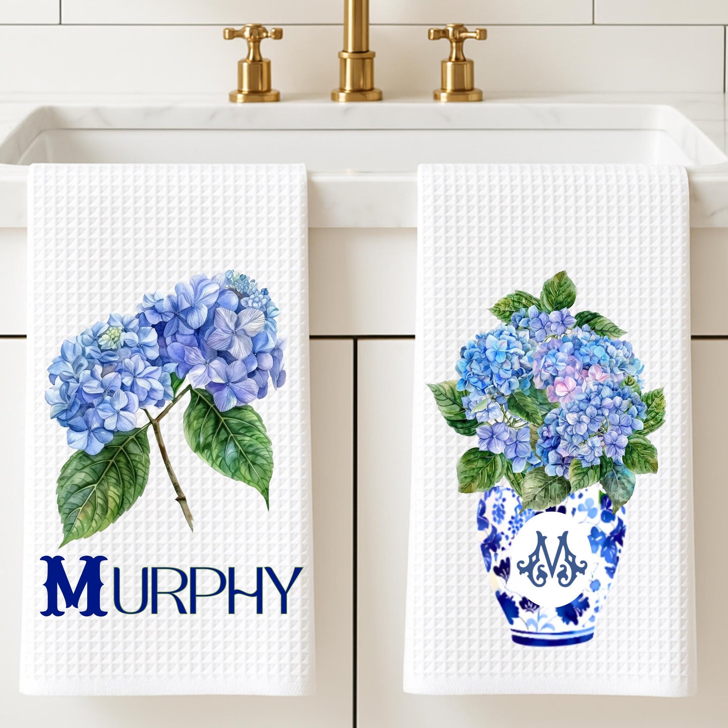 Blue & White Ginger Jar Tea Towels: French Country Kitchen Decor