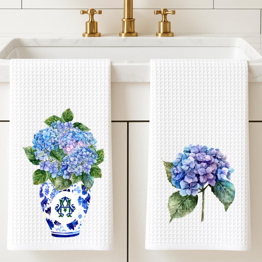 Blue & White Ginger Jar Tea Towels: French Country Kitchen Decor