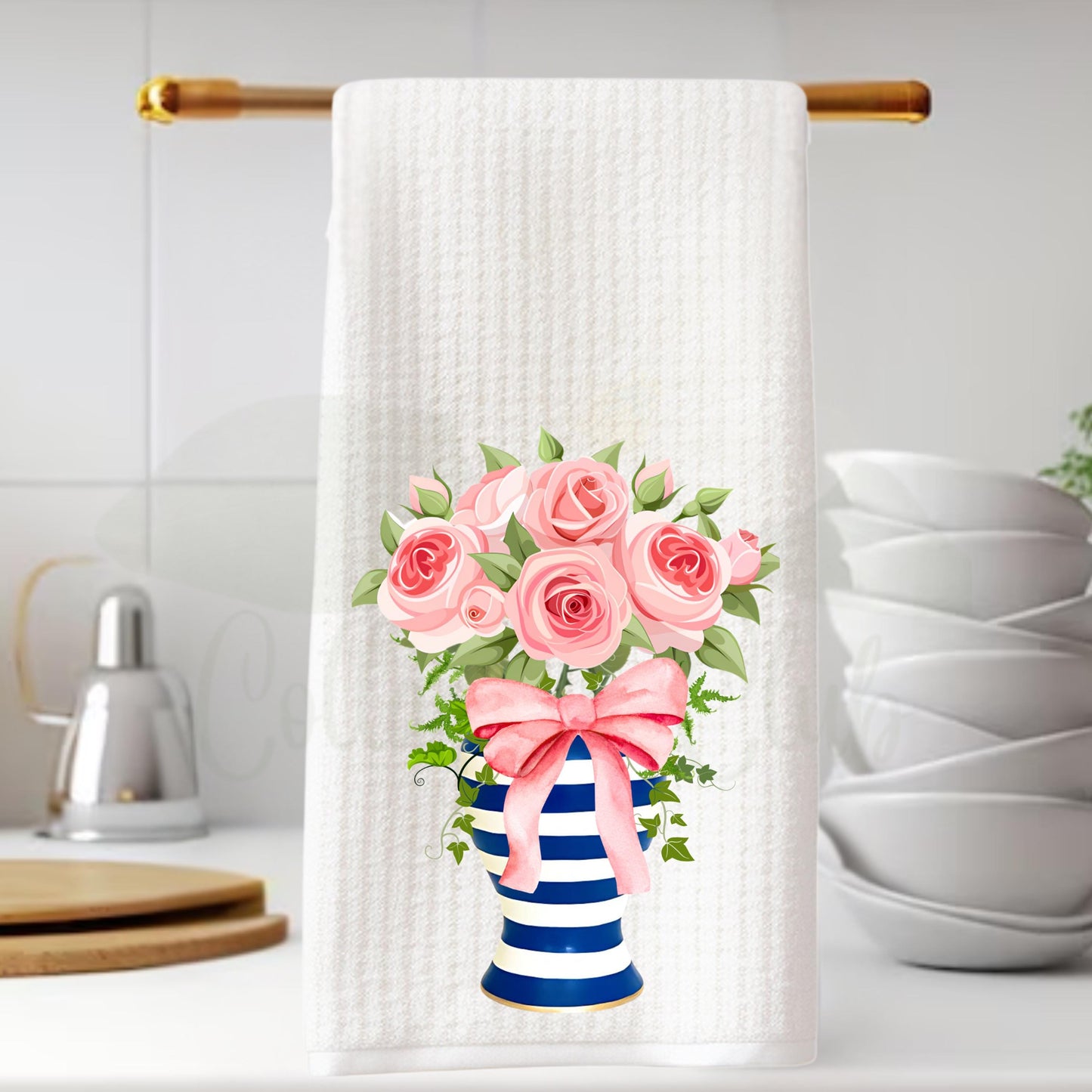 Blue & Pink Floral Ginger Jar Tea Towels
