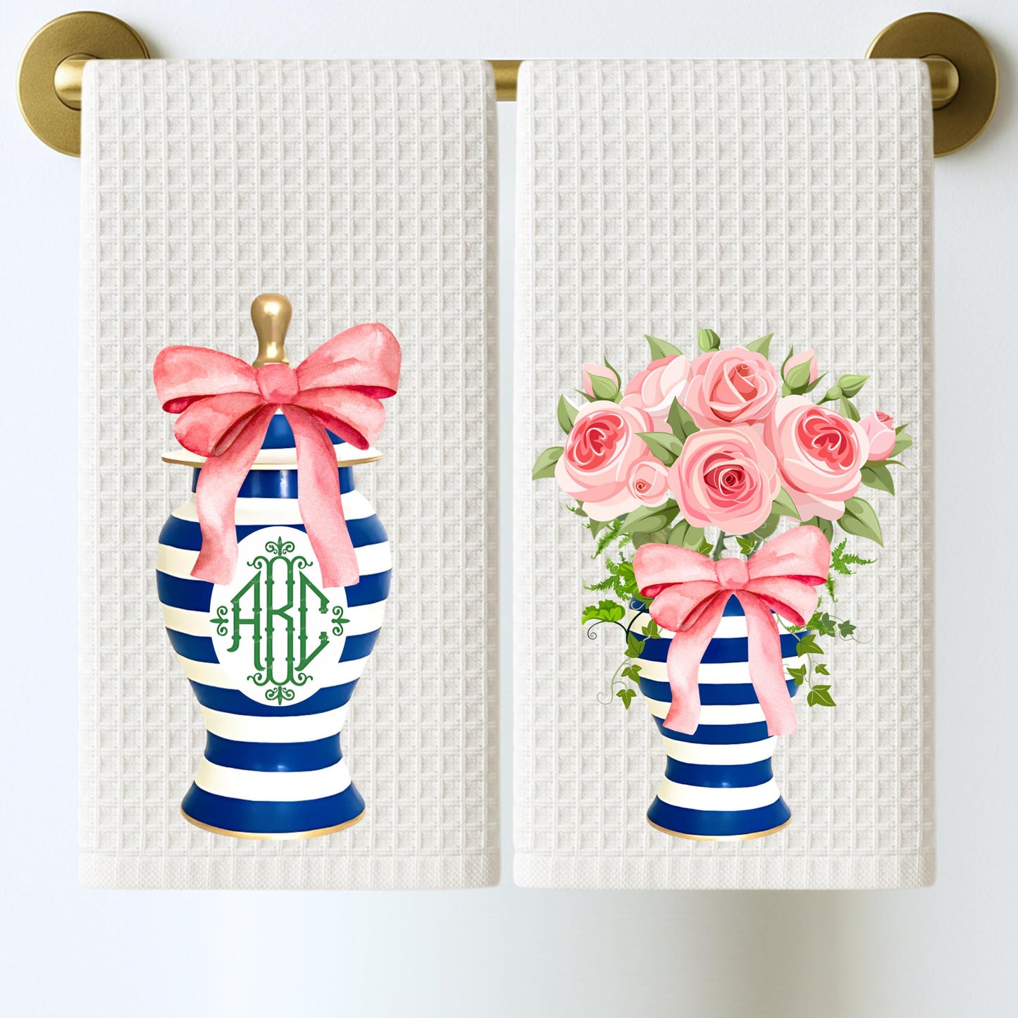 Blue & Pink Floral Ginger Jar Tea Towels