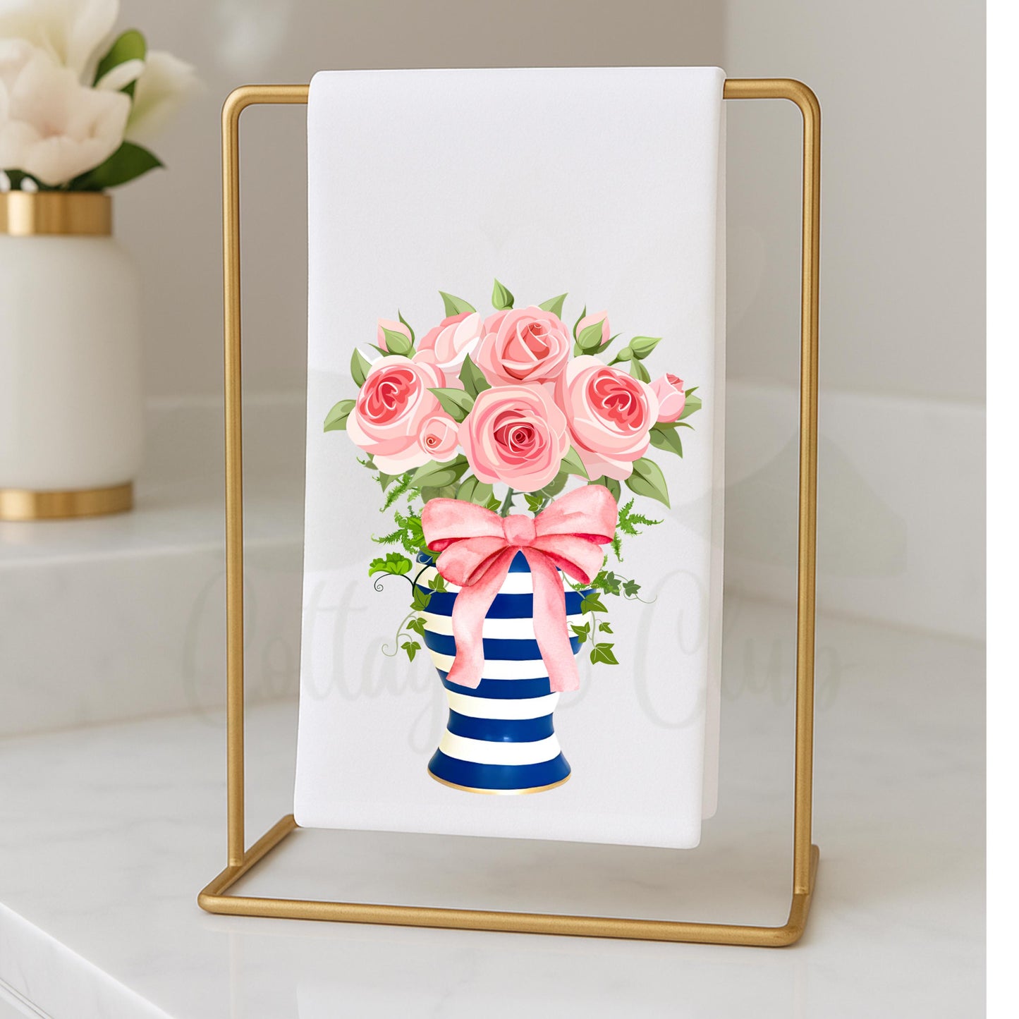 Blue & Pink Floral Ginger Jar Tea Towels