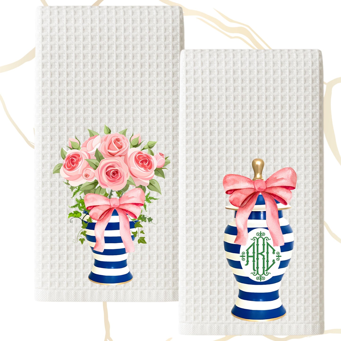 Blue & Pink Floral Ginger Jar Tea Towels