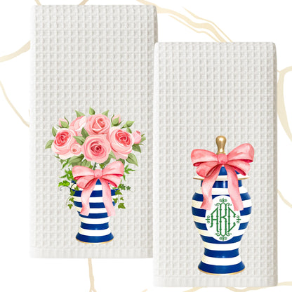 Blue & Pink Floral Ginger Jar Tea Towels