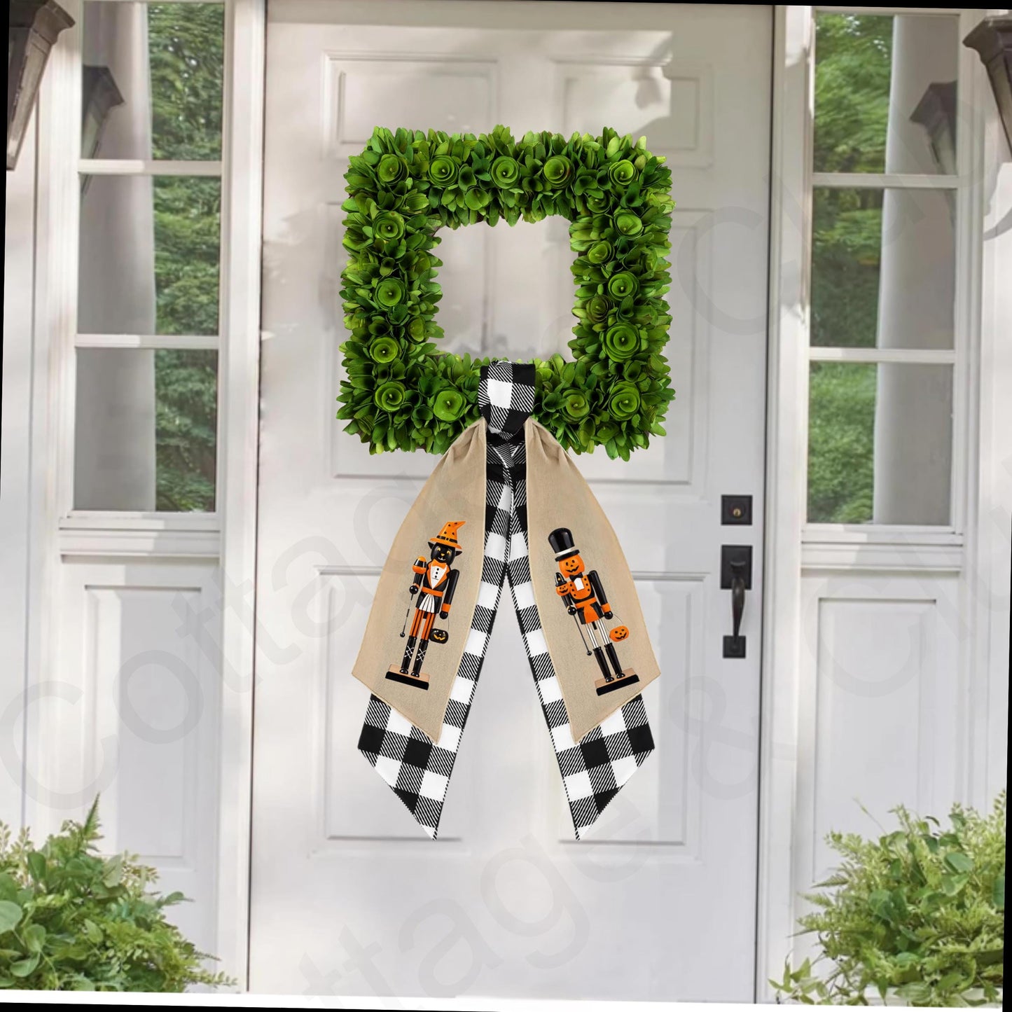 Halloween Pumpkin Cat Nutcracker Wreath Sash: Fall Front Door Decor