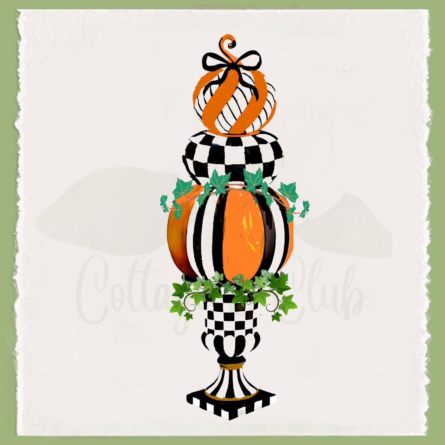 Black & White Checkered Tea Towel Personalized Kitchen Decor, Halloween Pumpkin Accent