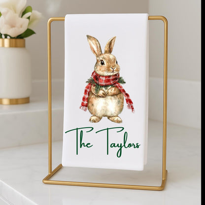 Personalized Rabbit Christmas Kitchen Towel: Preppy Holiday Decor