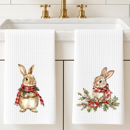 Personalized Rabbit Christmas Kitchen Towel: Preppy Holiday Decor